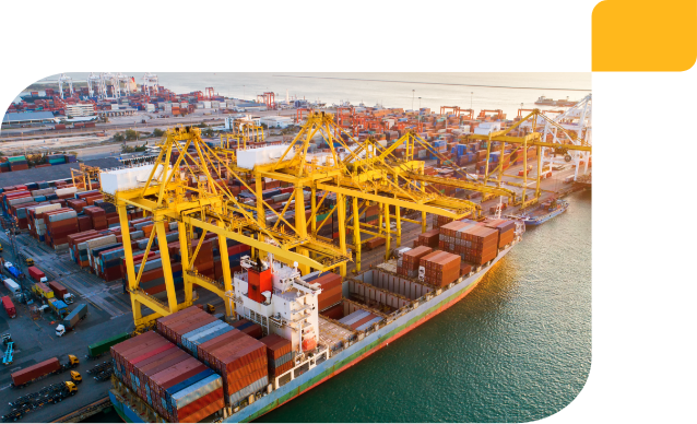 Muelle con porta contenedores, aduana