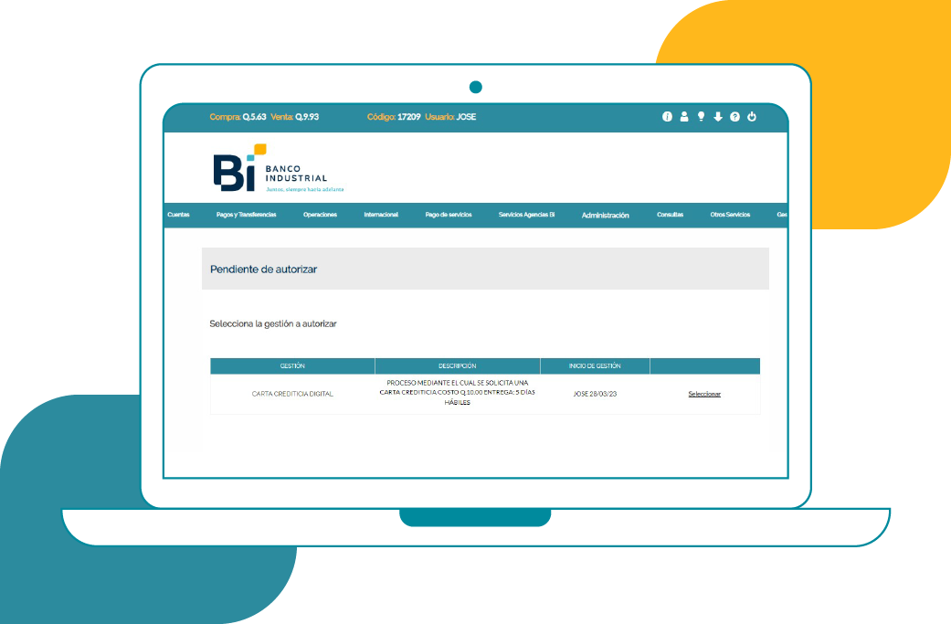 Gestiones Bibanking pendiente de autorizar