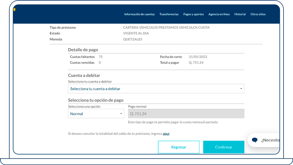 paso 4: pago de préstamo en linea