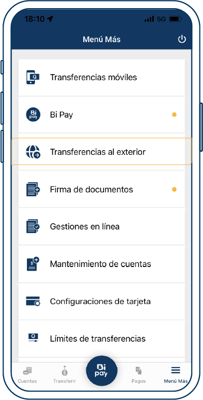Transferencias al exterior Bi en Línea App