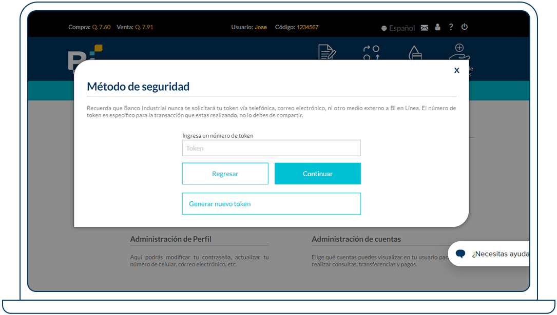 Ingresa el número de token que hemos enviado a tu dispositivo móvil