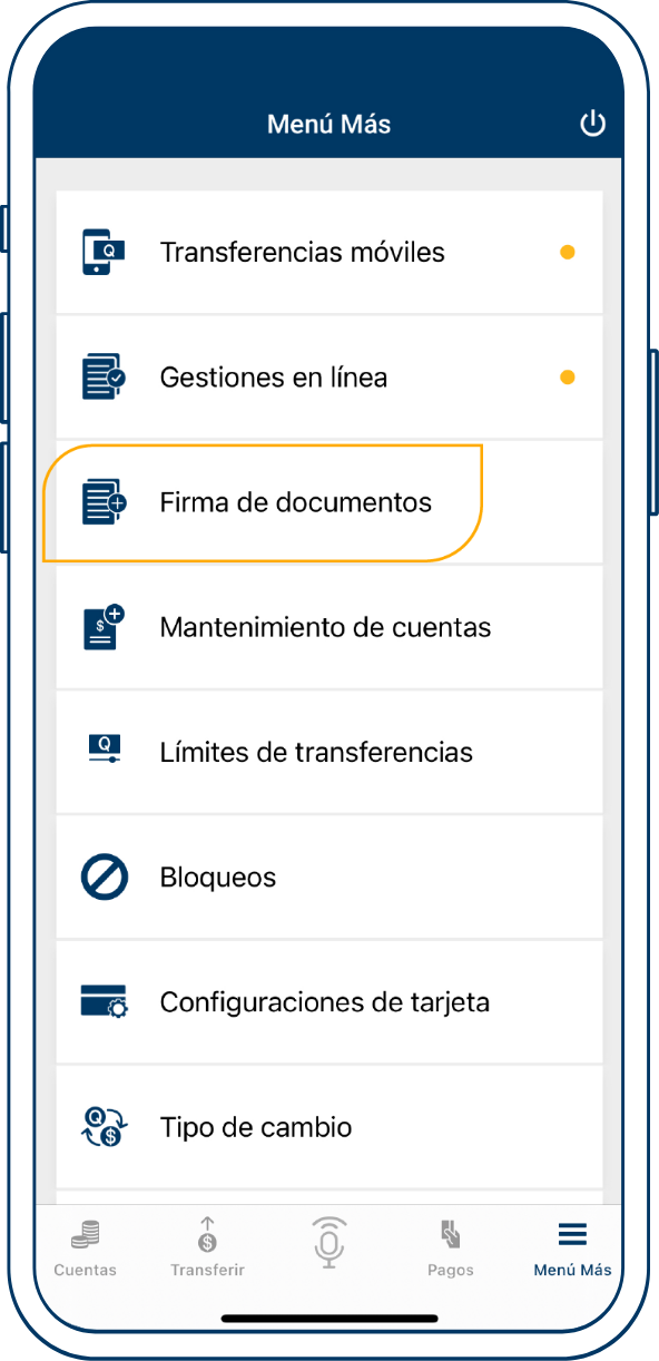 En el Menú Más, ingresa a “Firma de documentos”.