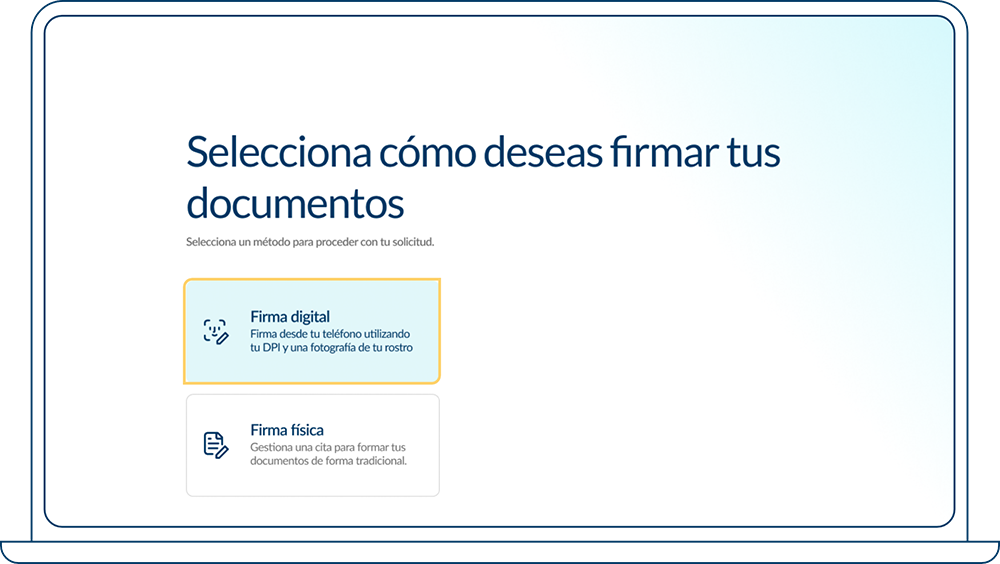 Selecciona Firma Digital cómo método para �firmar tus documentos.