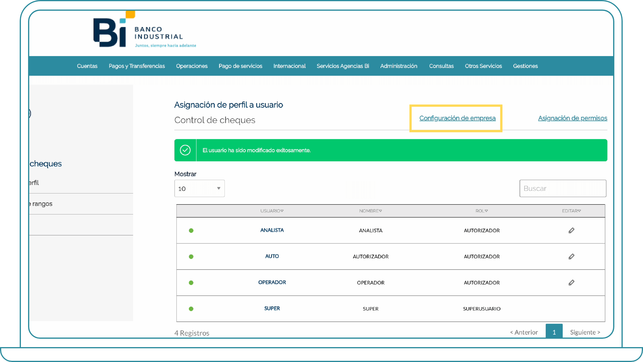 Landing - ¿Cómo asignar permisos de empresa desde Bi Banking? - Paso 1