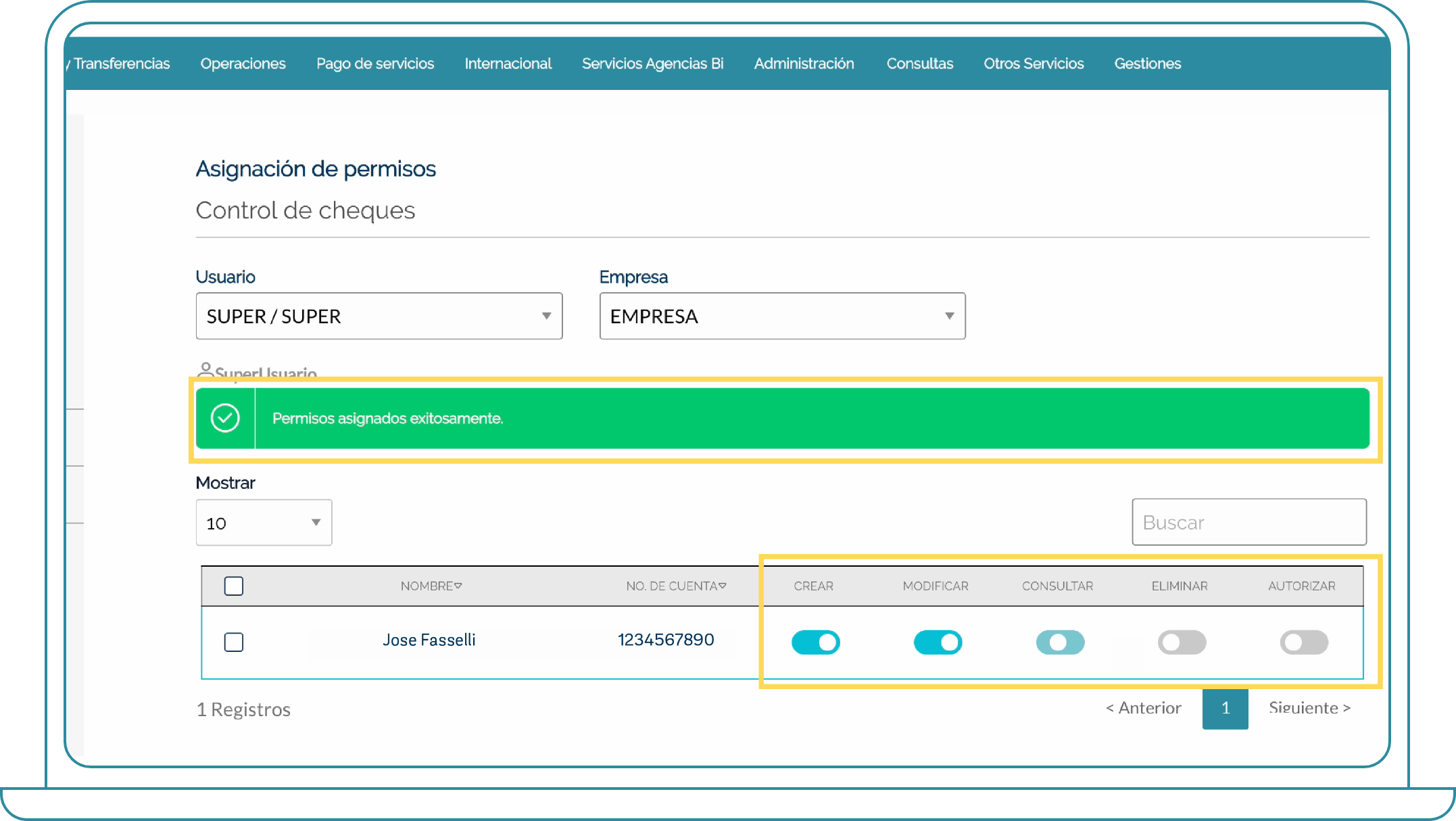 Landing - ¿Cómo asignar permisos de empresa desde Bi Banking? - Paso 8