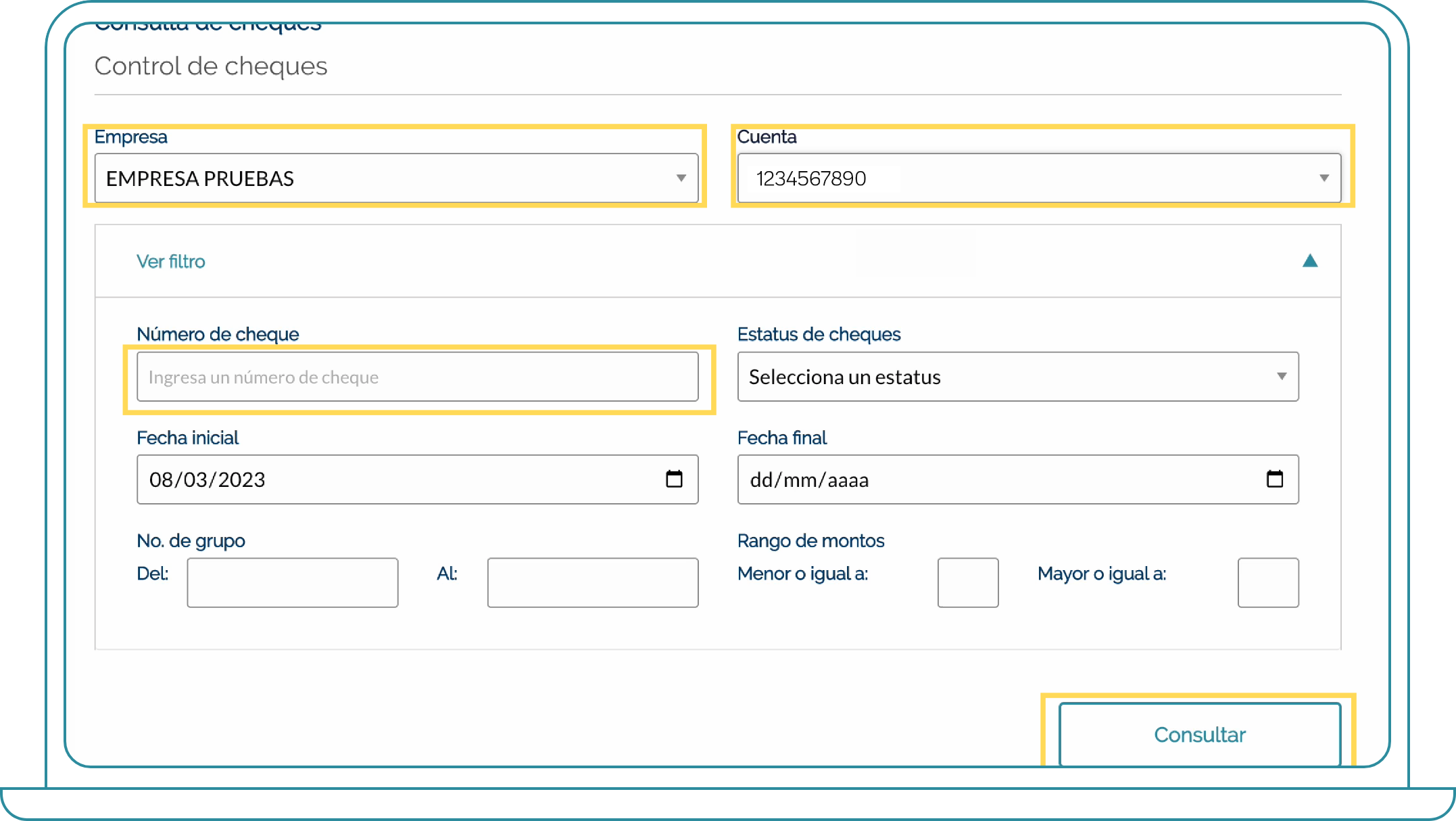 Consulta de cheques desde Bi Banking Paso 2