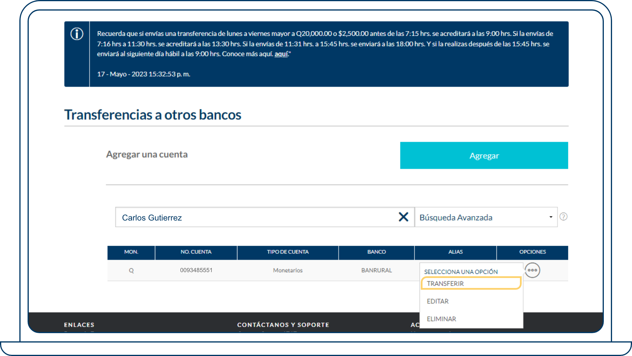 Transferencia a otros bancos Bi en Línea