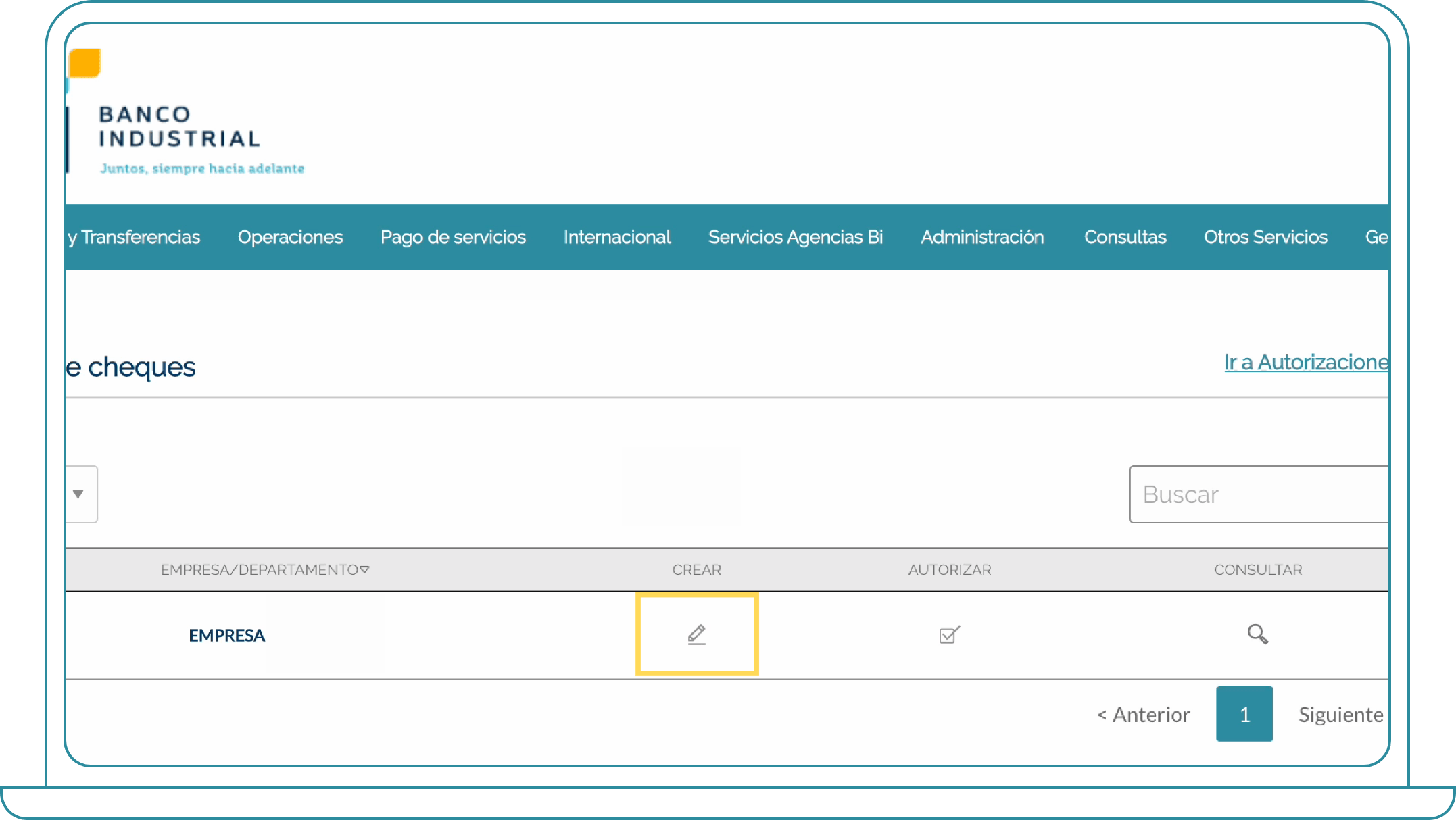 Crear cheques en grupo Bi Banking