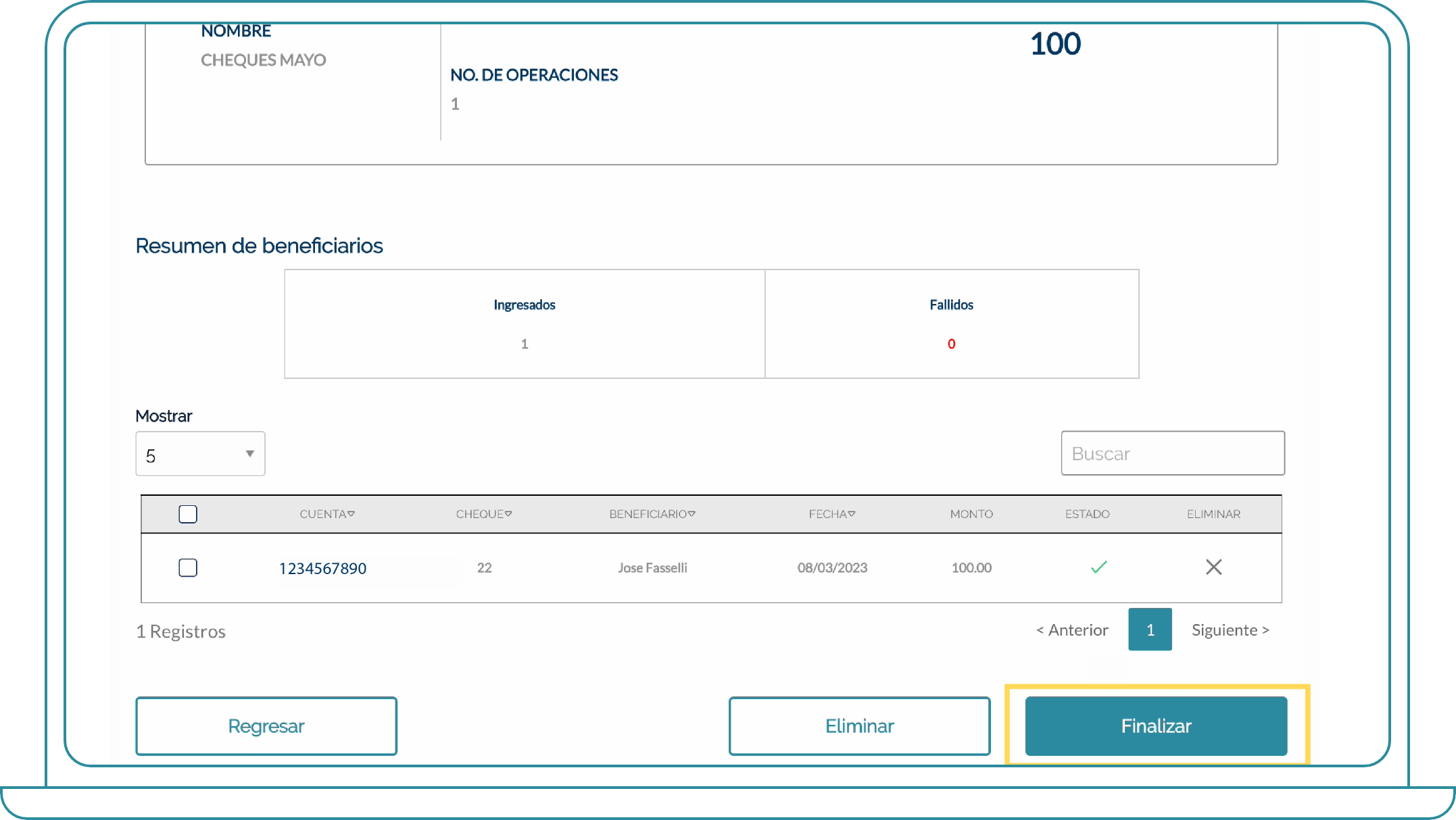 Crear cheques en grupo Bi Banking