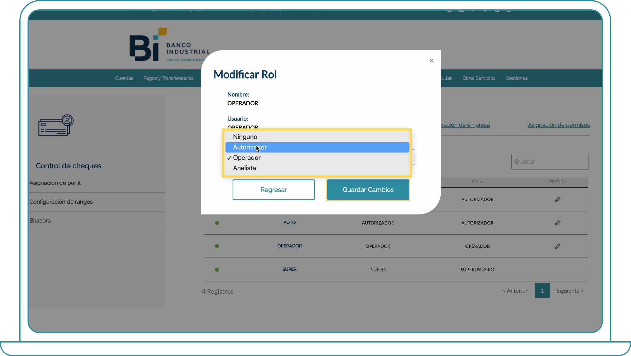 como asignar perfiles en bi banking 3