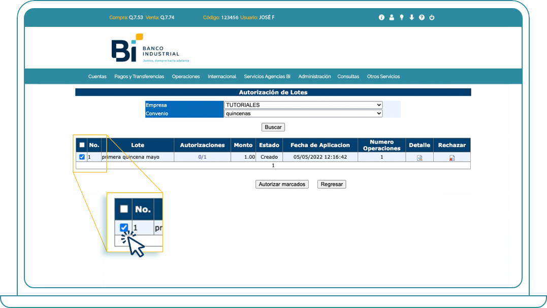 Autorizar lotes en Bi Banking