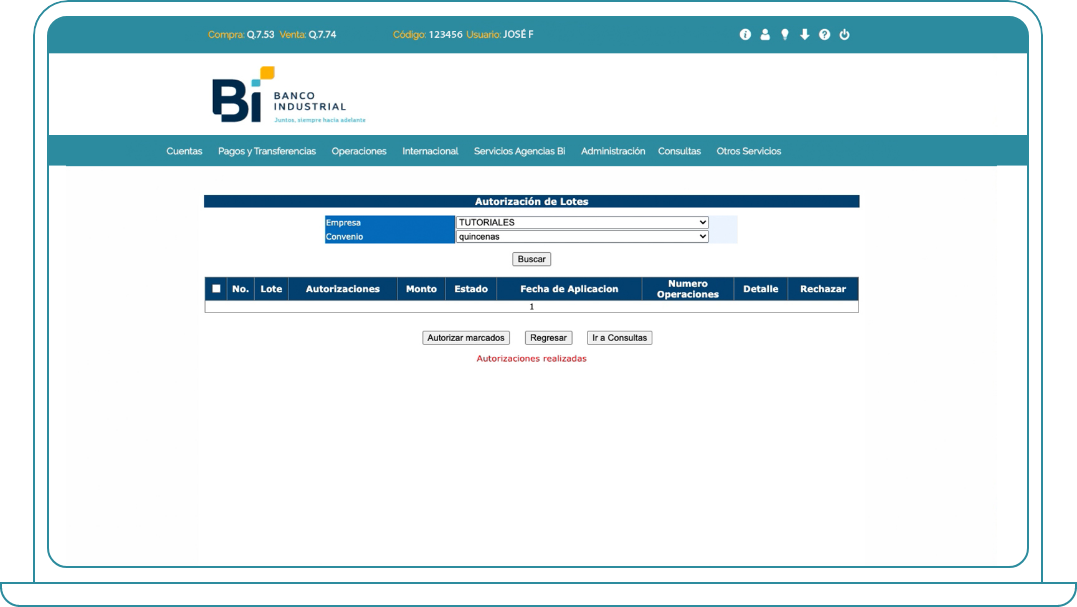 Autorizar lotes en Bi Banking