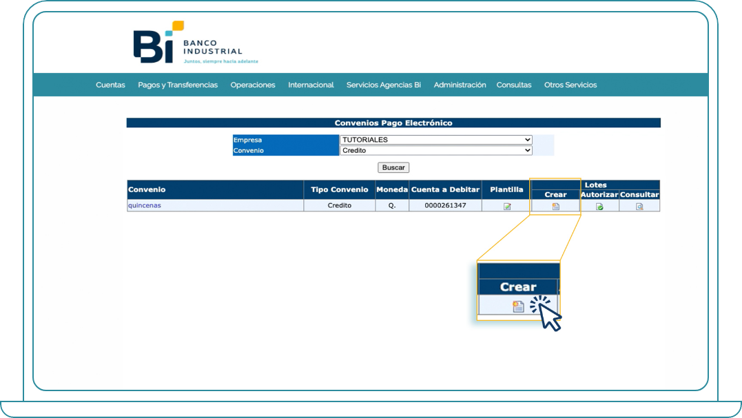 Crear lotes en Bi Banking