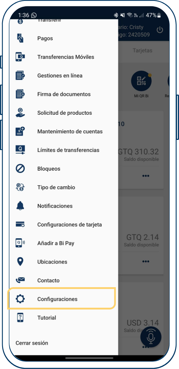 ¡Configura tu huella o face ID desde Bi en Línea App!