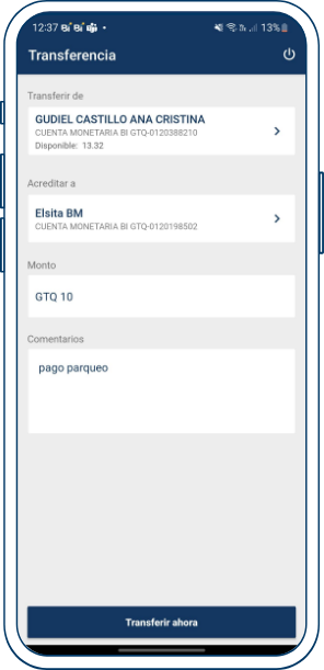 Transfiere a Terceros desde Bi en Línea App