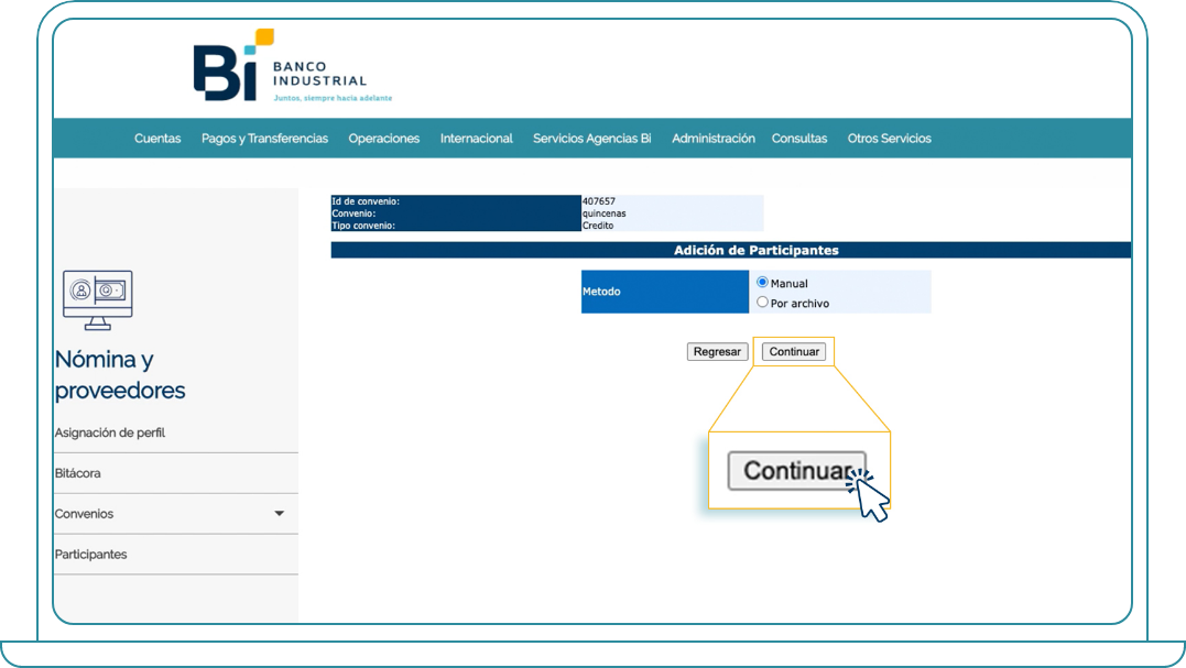 Adicionar participantes en Bi Banking