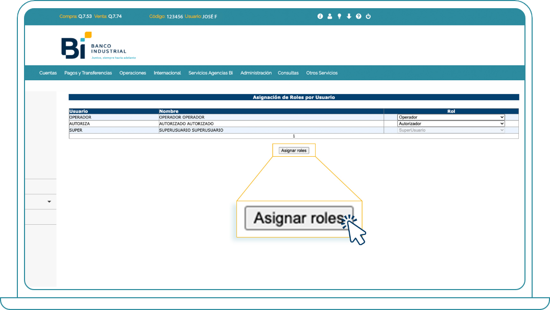 Asignar perfiles en Bi Banking