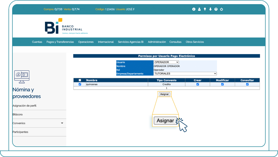 Crear convenios en Bi Banking