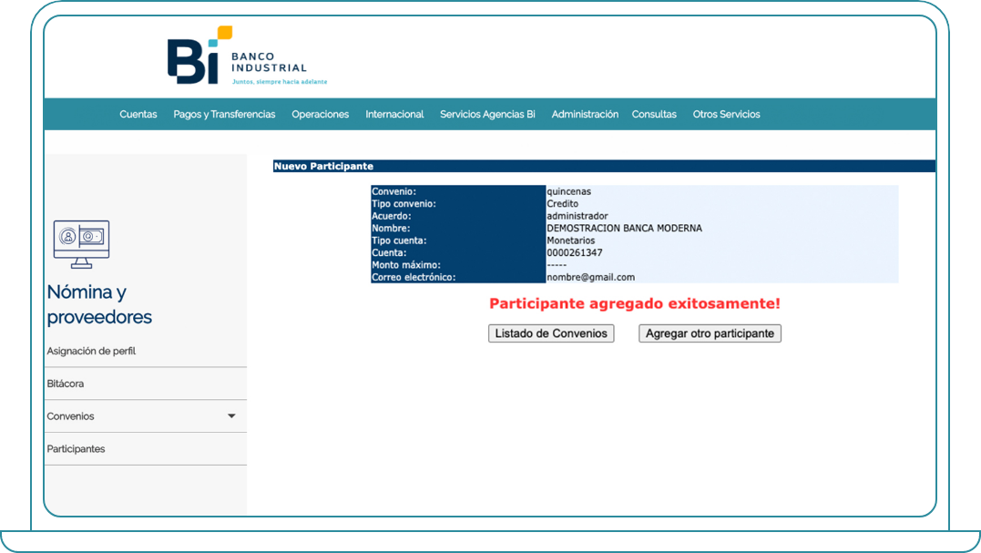 Adicionar participantes en Bi Banking