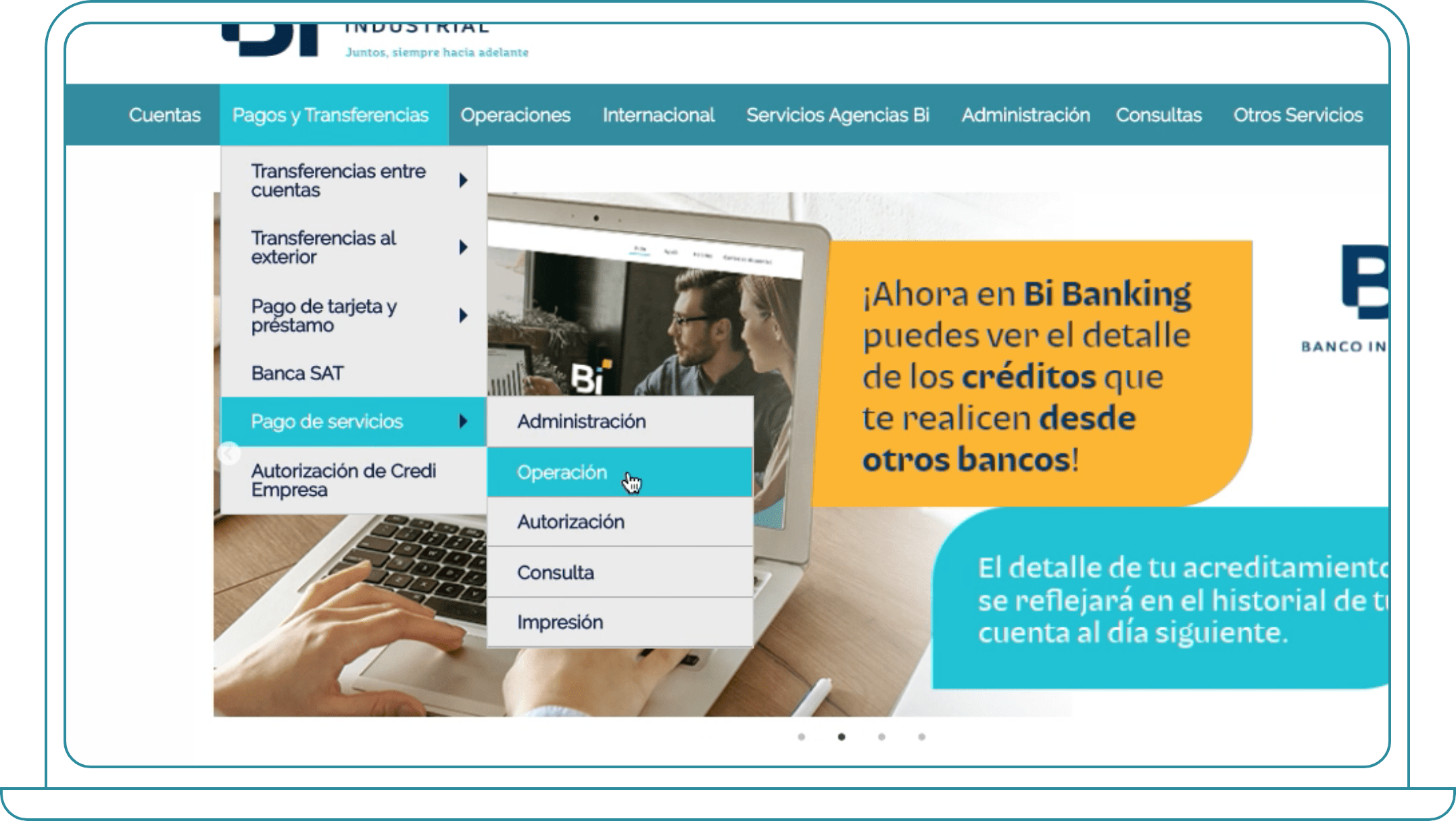 Pago de COMEGSA desde Bi Banking paso 1, ingresar un pago