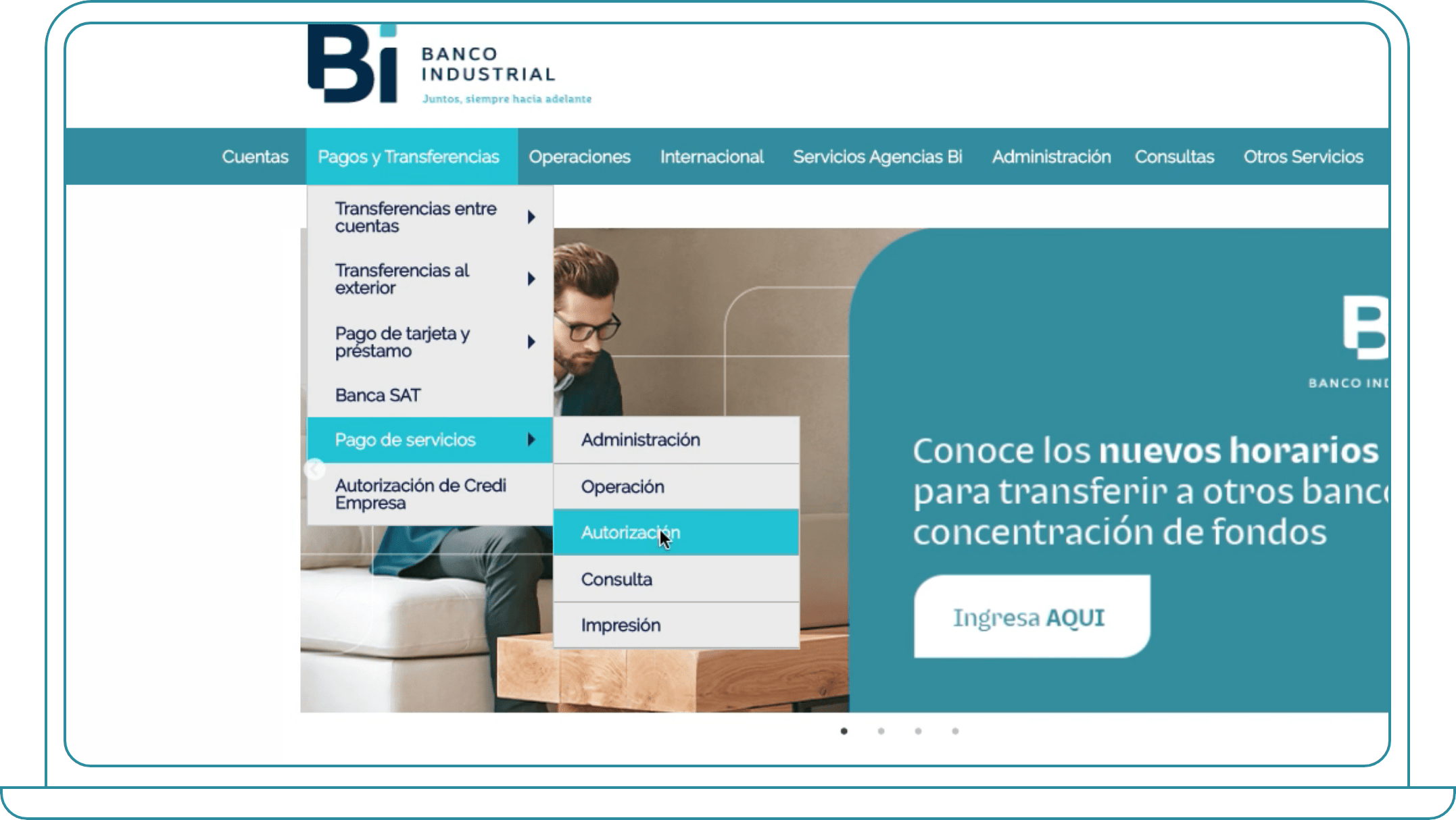 Pago de COMEGSA desde Bi Banking paso 1, Autorizar un pago