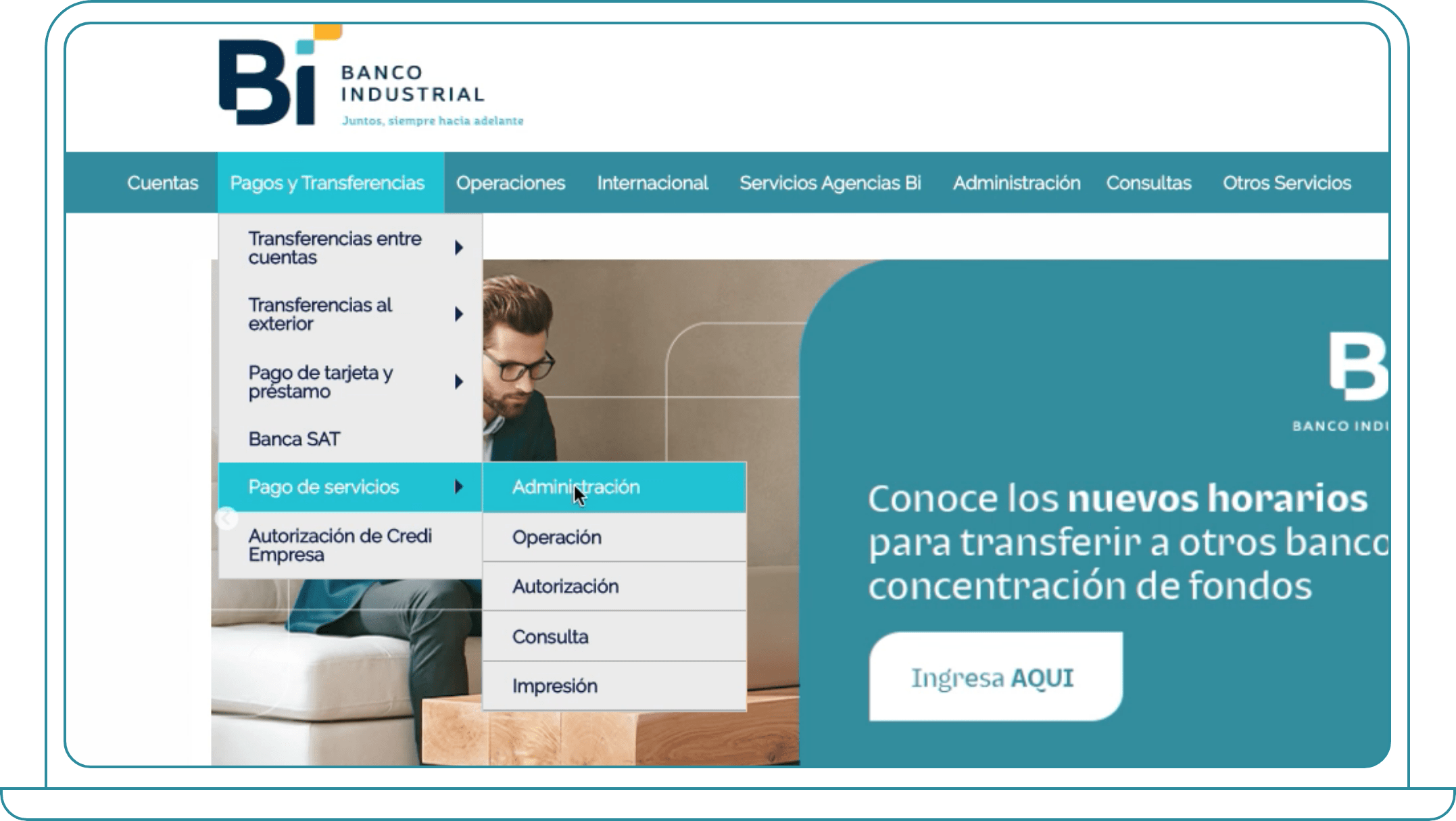 Pago de COMEGSA desde Bi Banking paso 1, agregar contrato