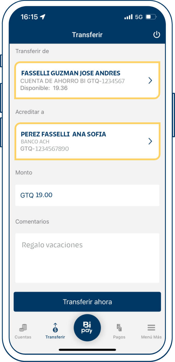 Transferencia a otros bancos desde Bi en Línea App