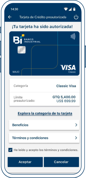 Paso 4 solicitud de tarjeta de crédito desde BEL APP