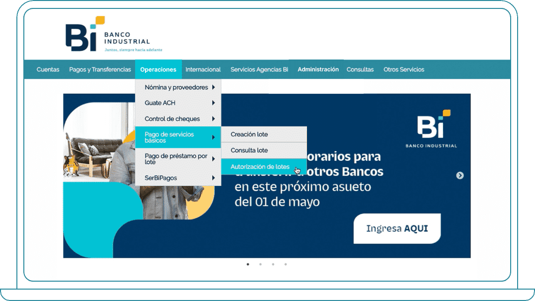 Autorizar lote para pago de Servicios Básicos desde Bi Banking