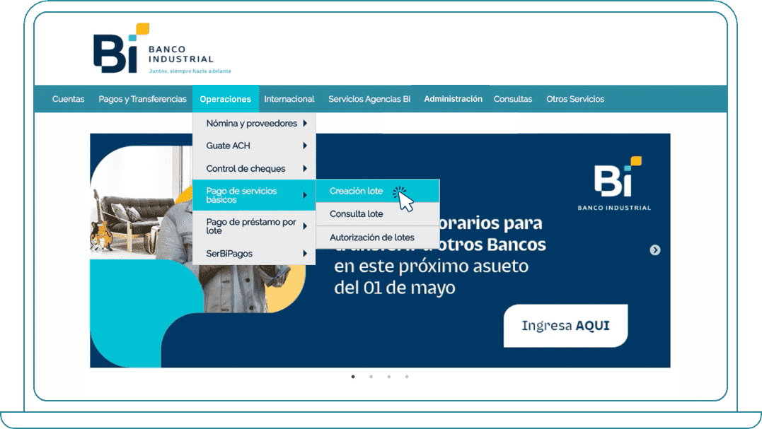 Crear lote para pago de Servicios Básicos desde Bi Banking