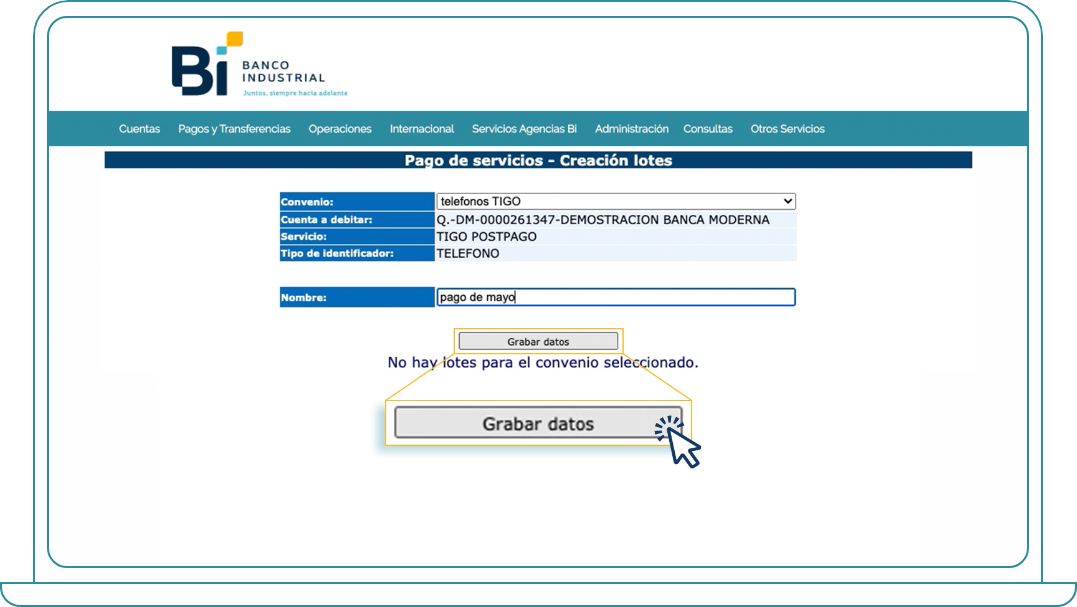 Crear lote para pago de Servicios Básicos desde Bi Banking