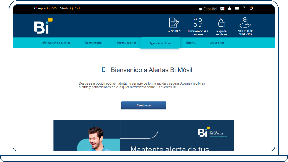 Cómo activar Bi Móvil desde Bi en Línea Web Paso 2.