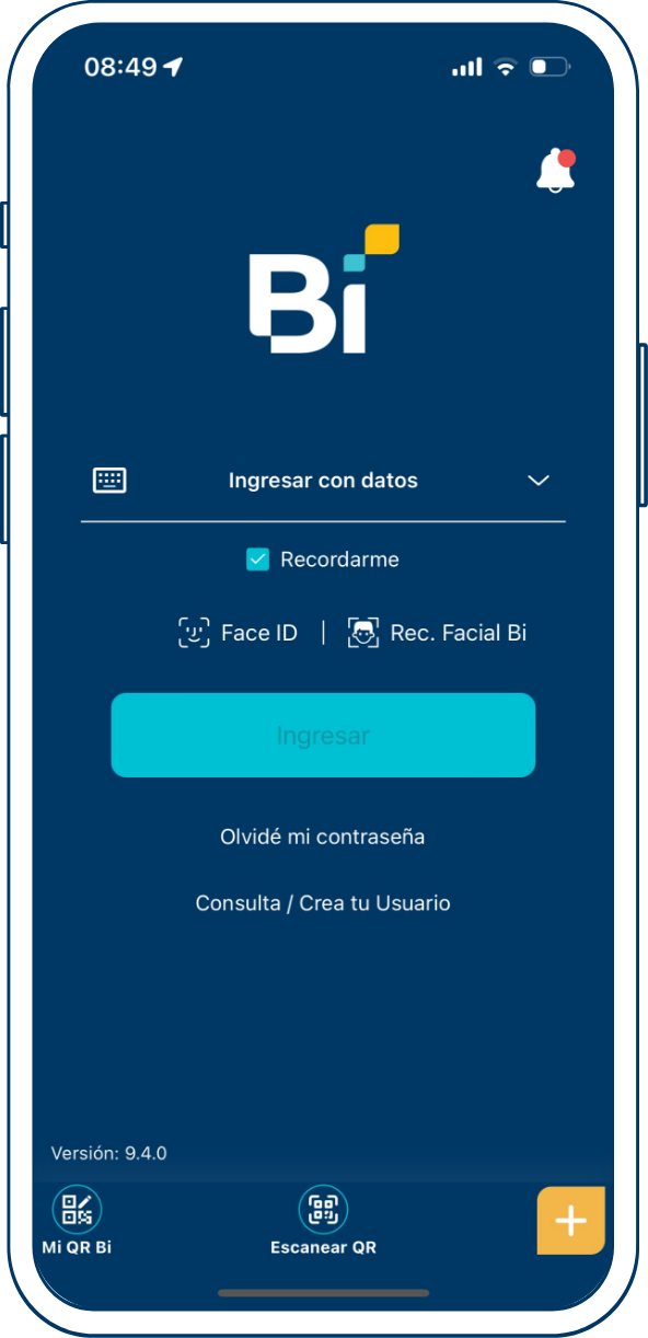 Token biometrico desde Bi en Línea App
