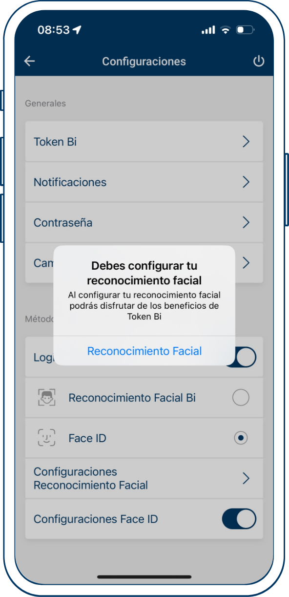 Token biometrico desde Bi en Línea App