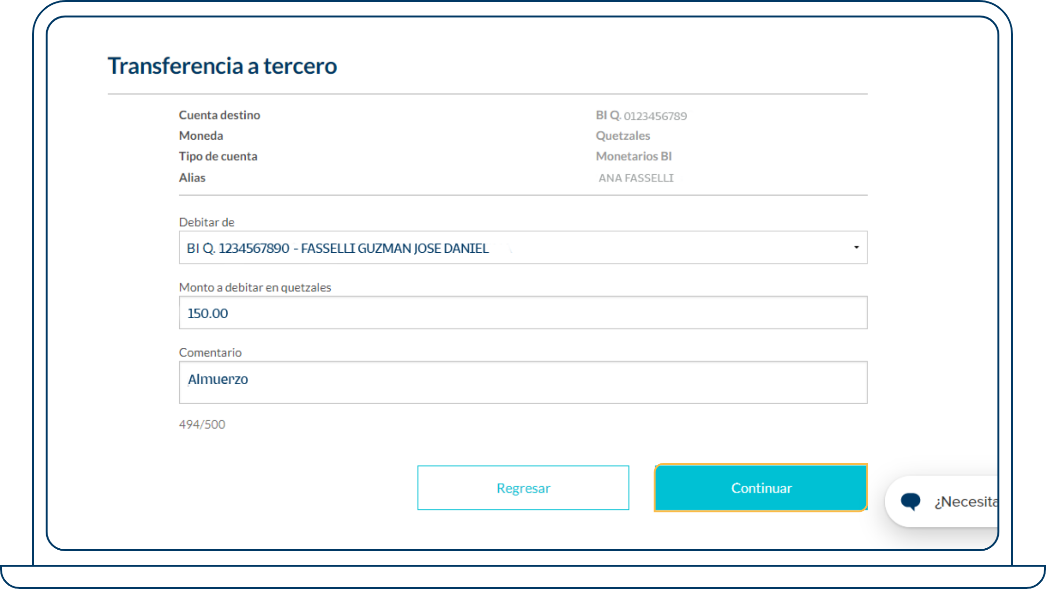 Transferencias a terceros desde Bi en Línea