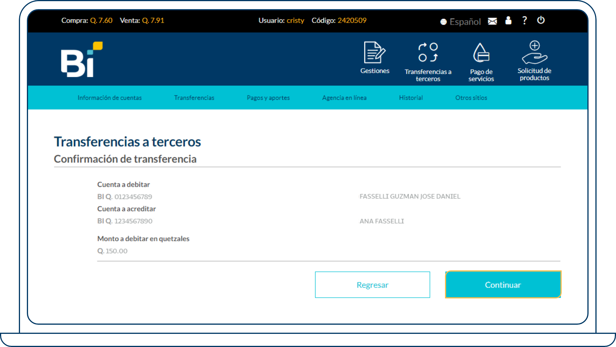 Transferencias a terceros desde Bi en Línea