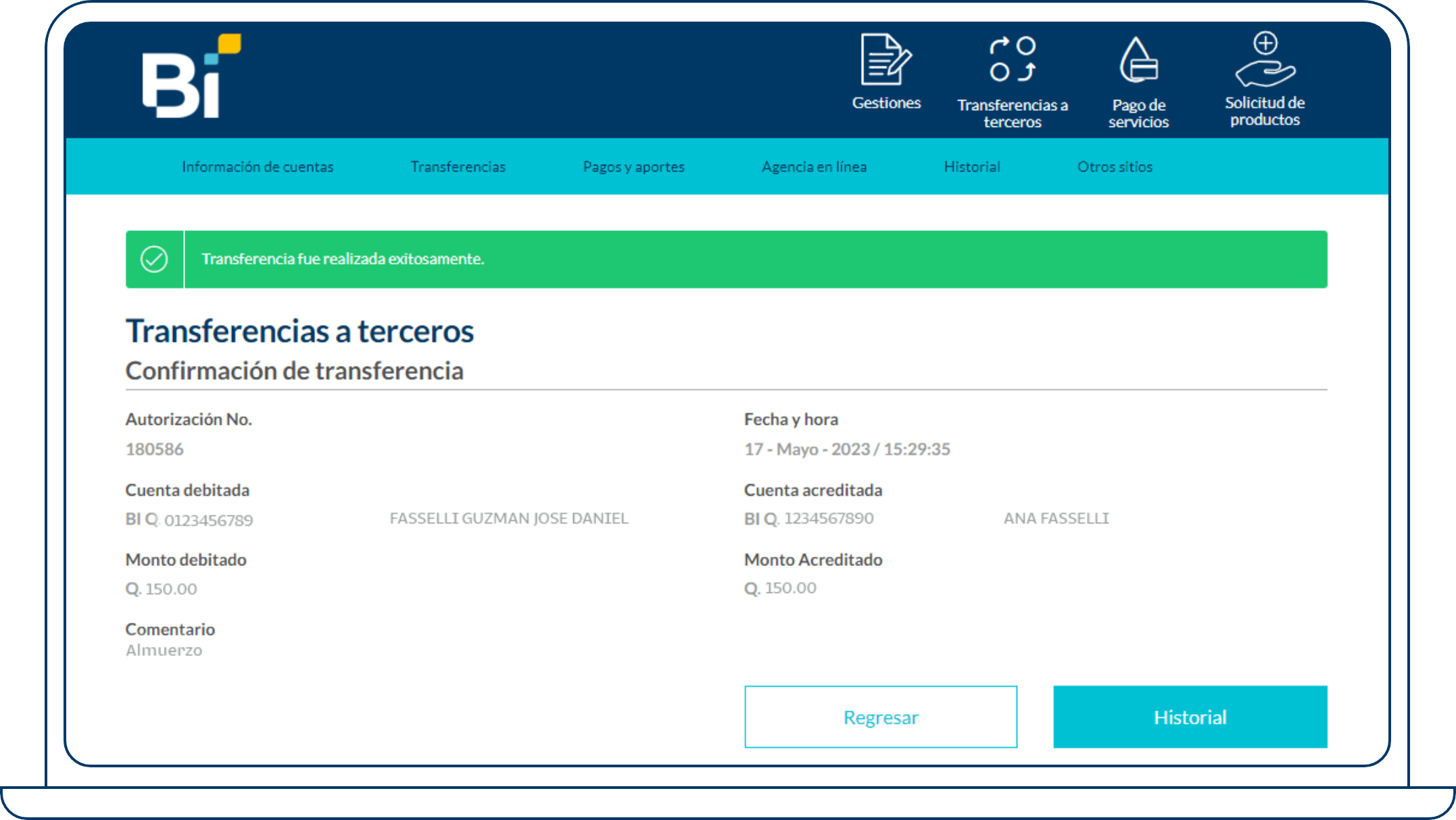 Transferencias a terceros desde Bi en Línea