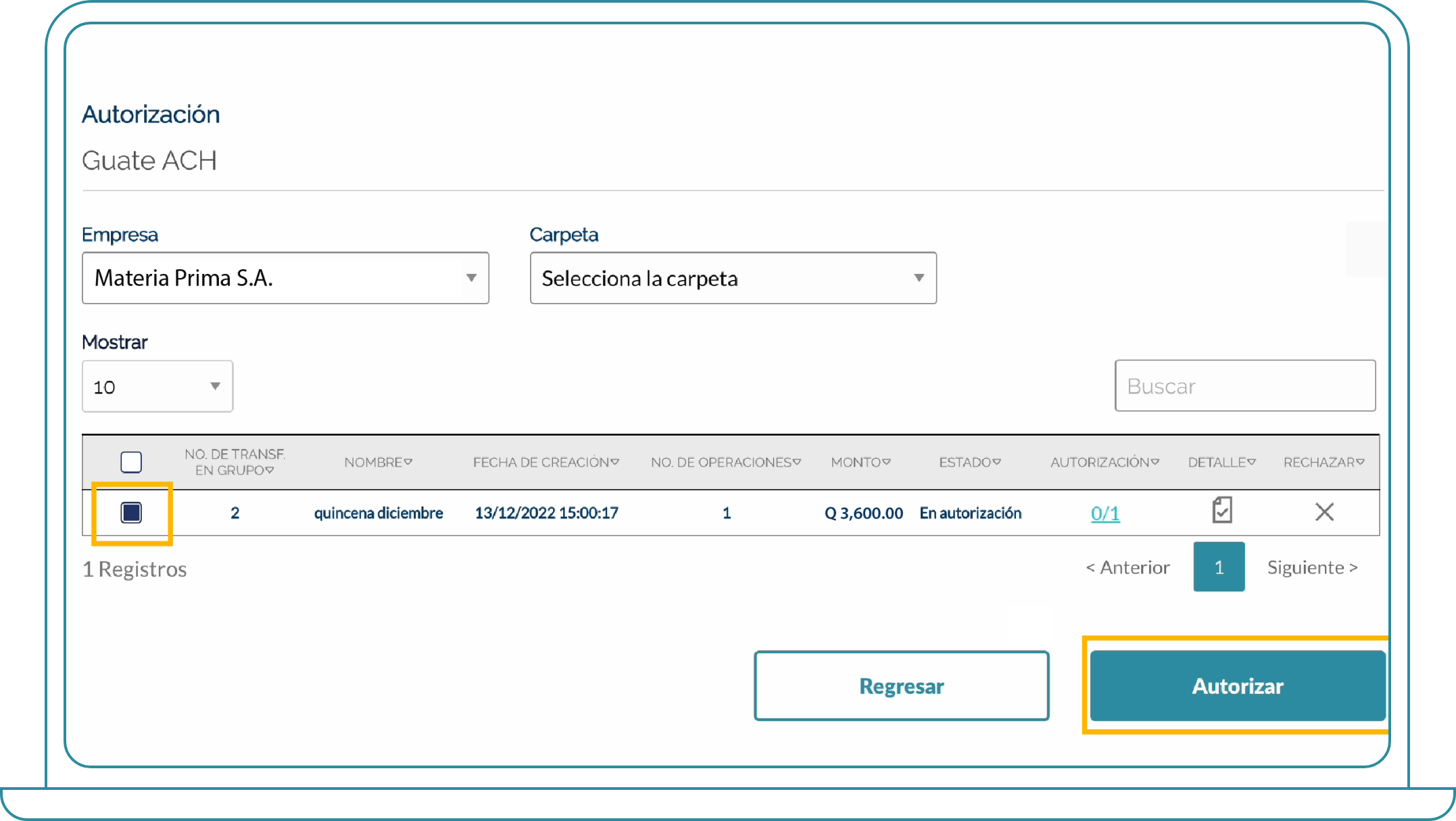 Autorizar transferencias ACH desde Bi Banking