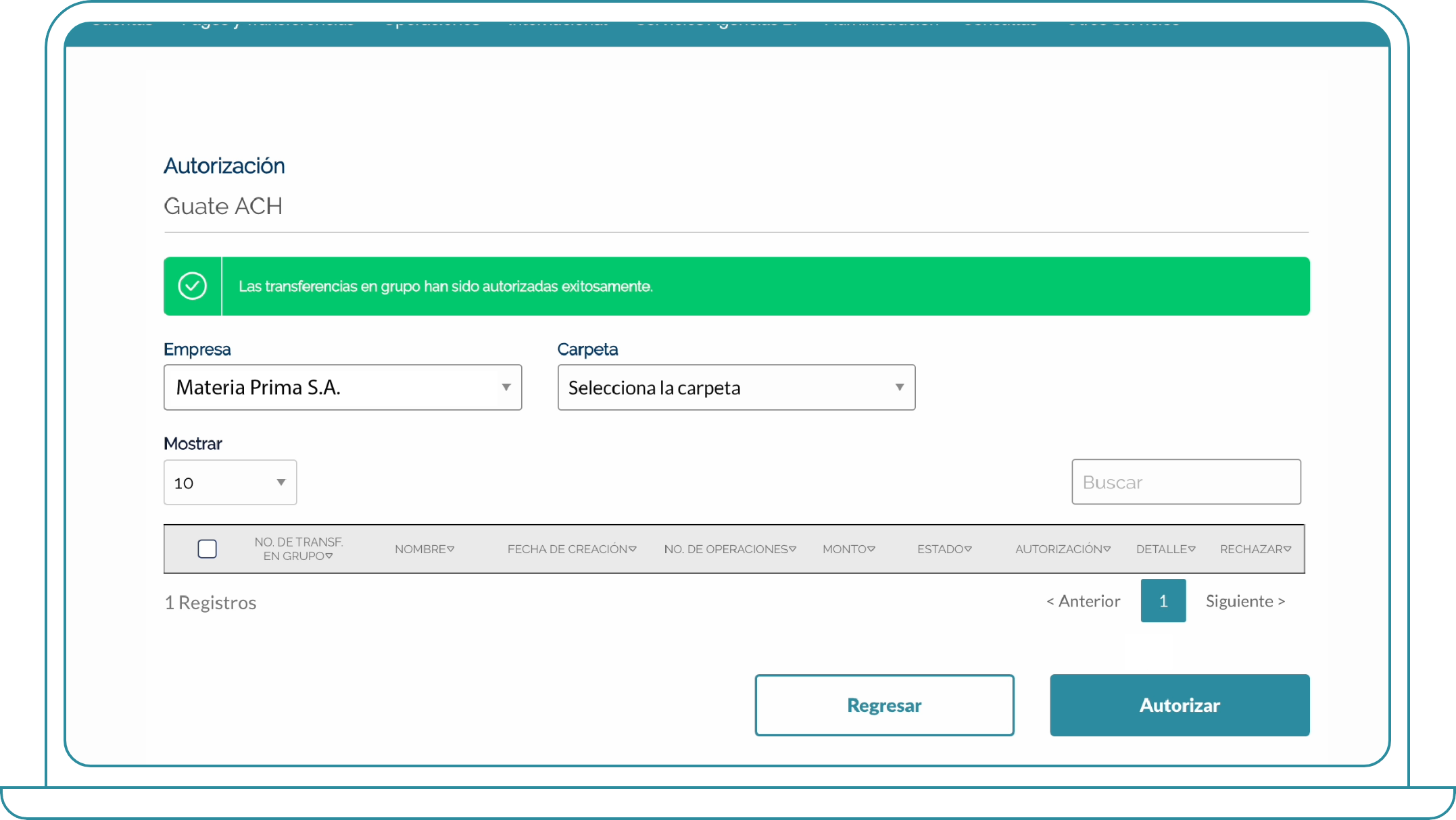 Autorizar transferencias ACH desde Bi Banking