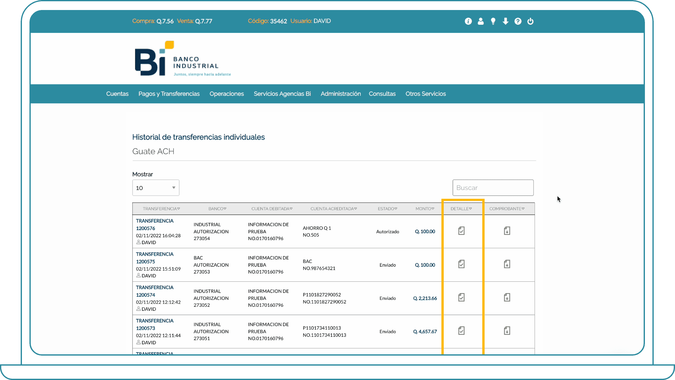 Descargar comprobante de transferencia desde Bi Banking