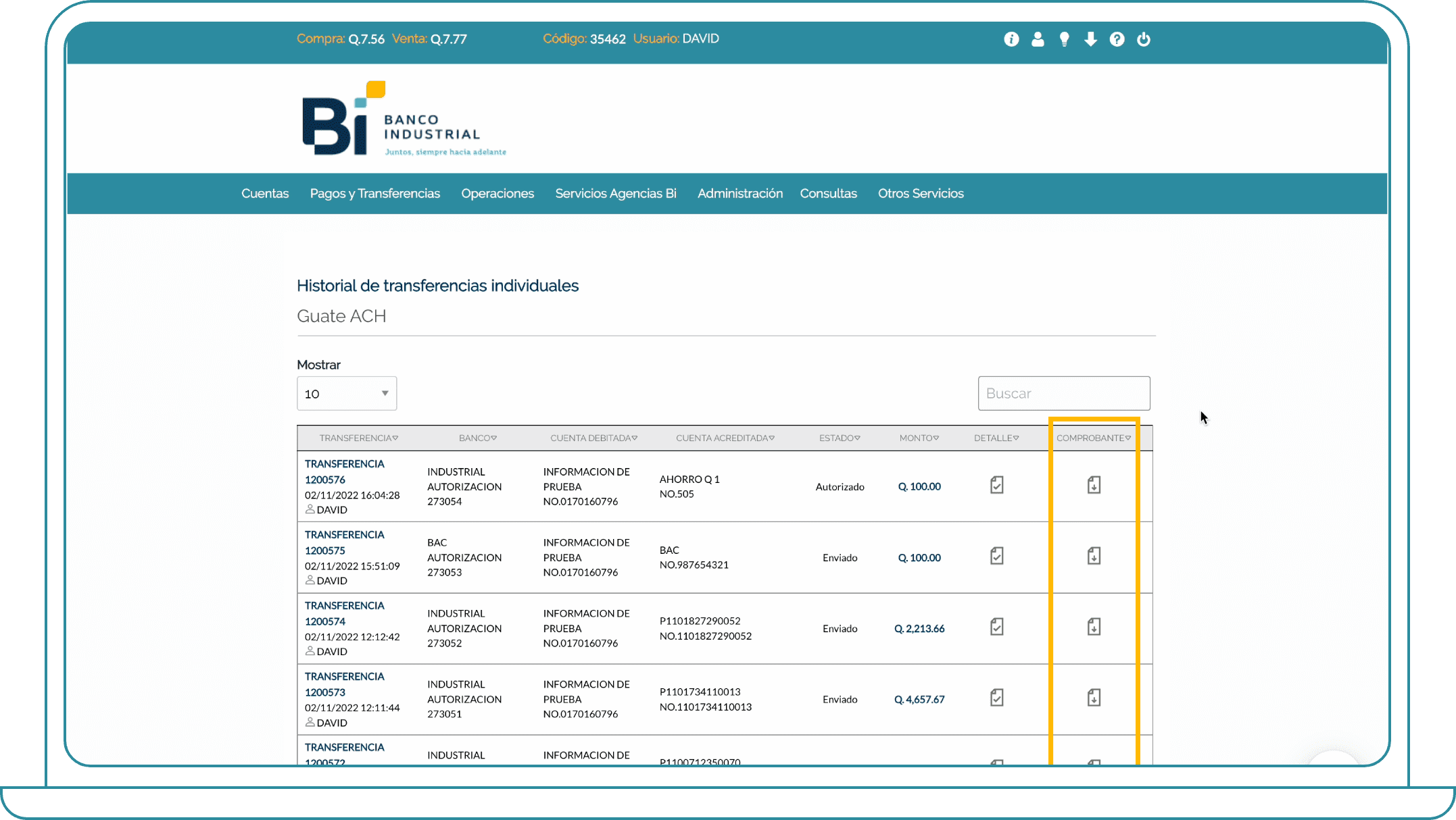 Descargar comprobante de transferencia desde Bi Banking