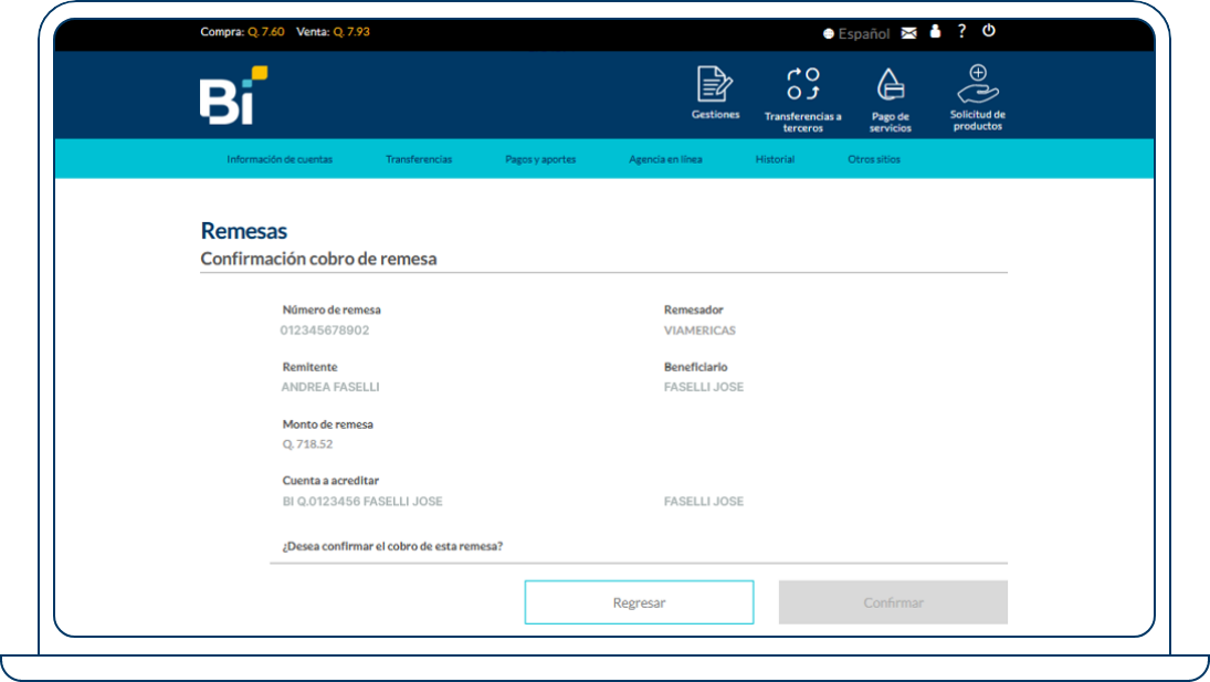 Cobra tus remesas desde Bi en Línea Web Paso 04