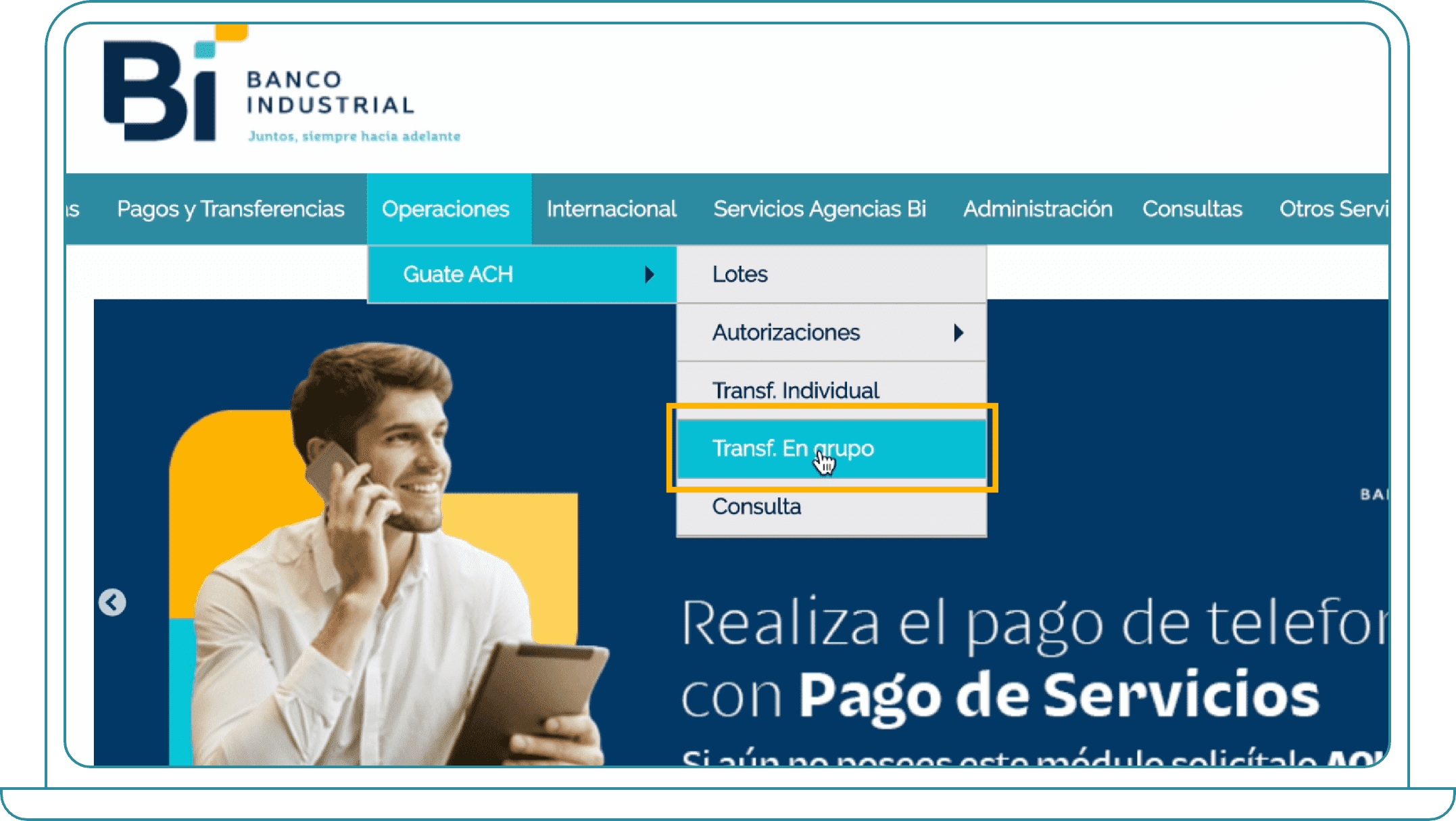 Ingresar transferencias en grupo de forma manual desde Bi Banking