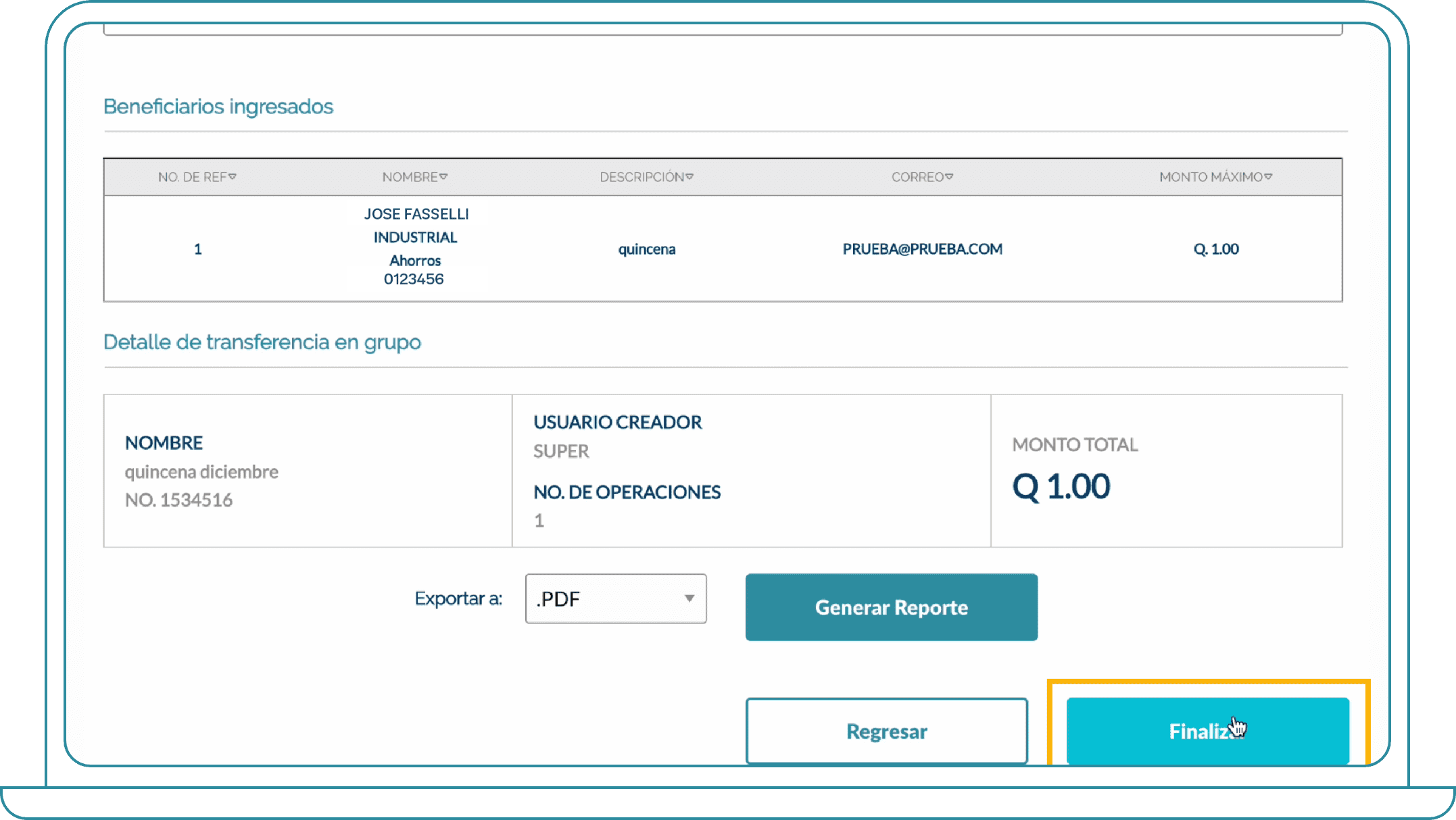 Ingresar transferencias en grupo de forma manual desde Bi Banking
