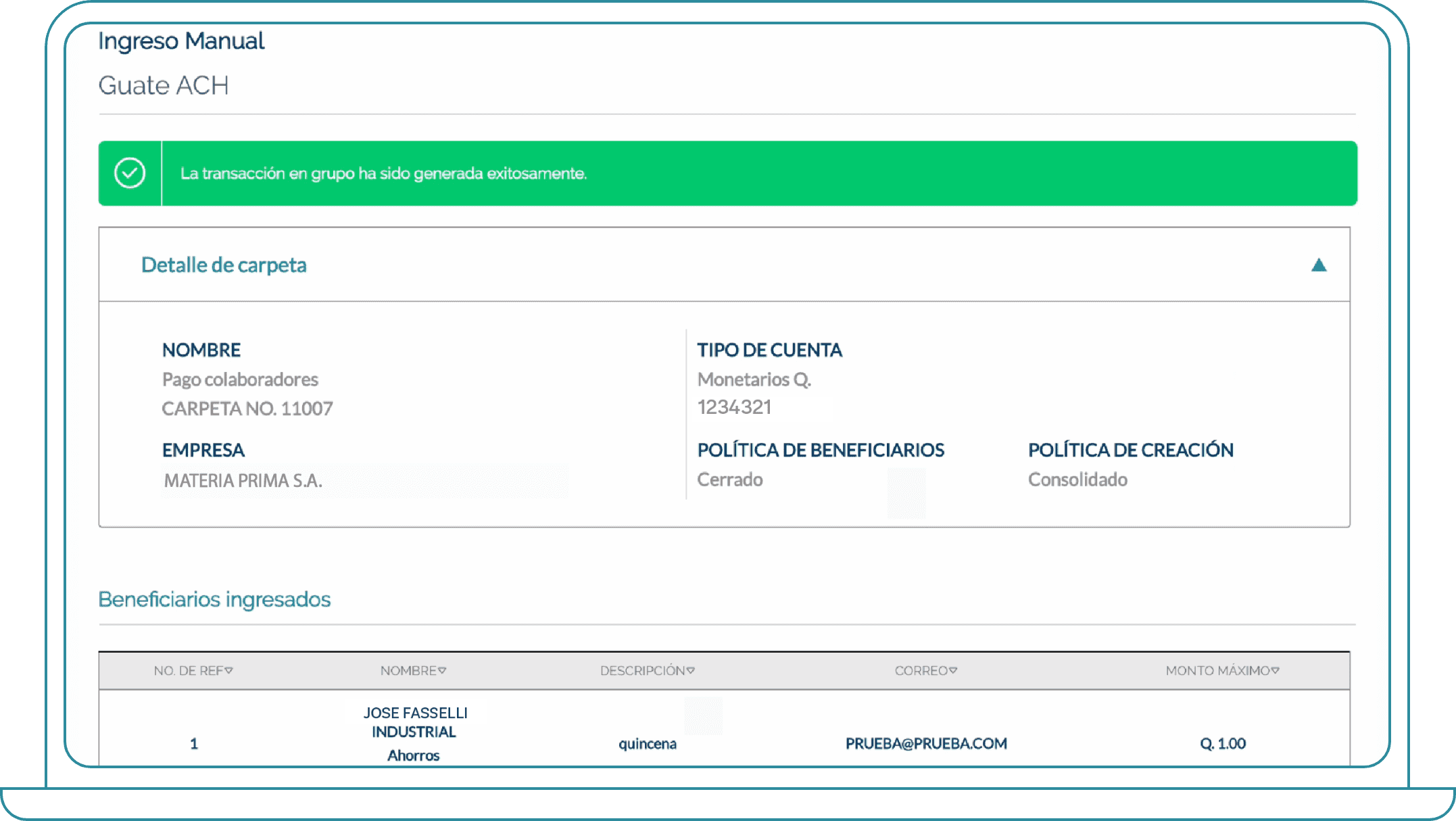 Ingresar transferencias en grupo de forma manual desde Bi Banking