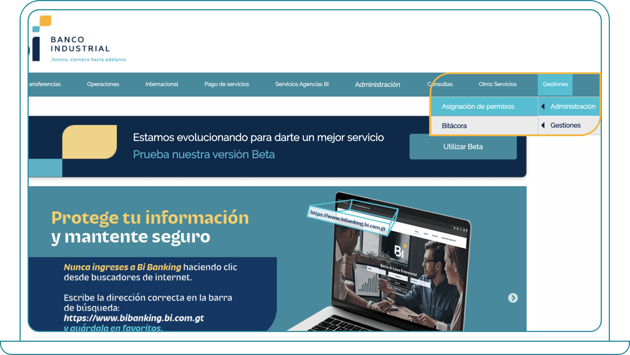 Cómo asignar el módulo, Paso 2: Dirígete al menú “Gestiones”, luego “administración” y haz clic en “Asignación de permisos”.