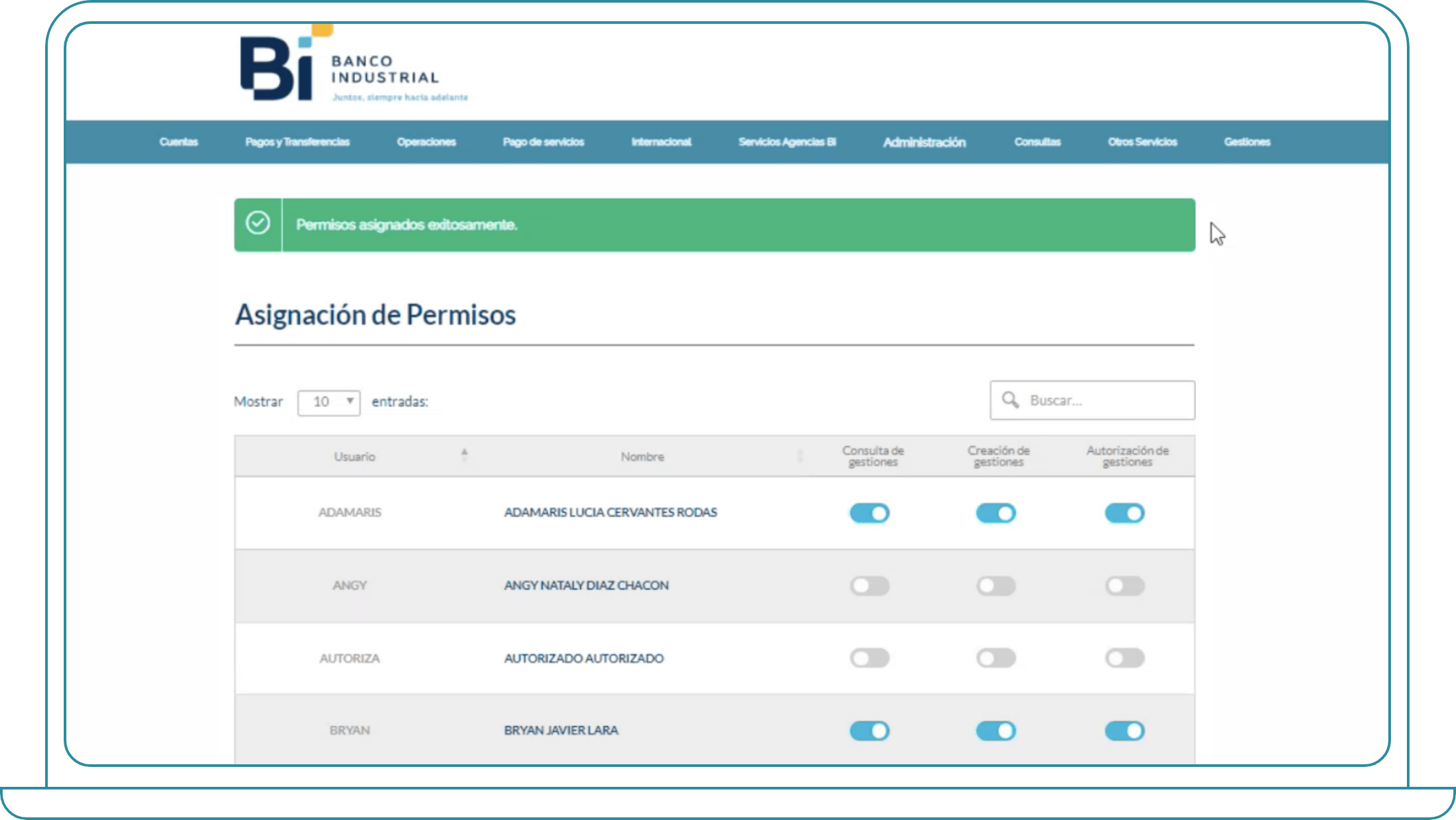 Cómo asignar el módulo, Paso 5: Por último, corrobora que los permisos fueron asignados a las personas interesadas. ¡Y listo! Ya puedes disfrutar del módulo Gestiones.