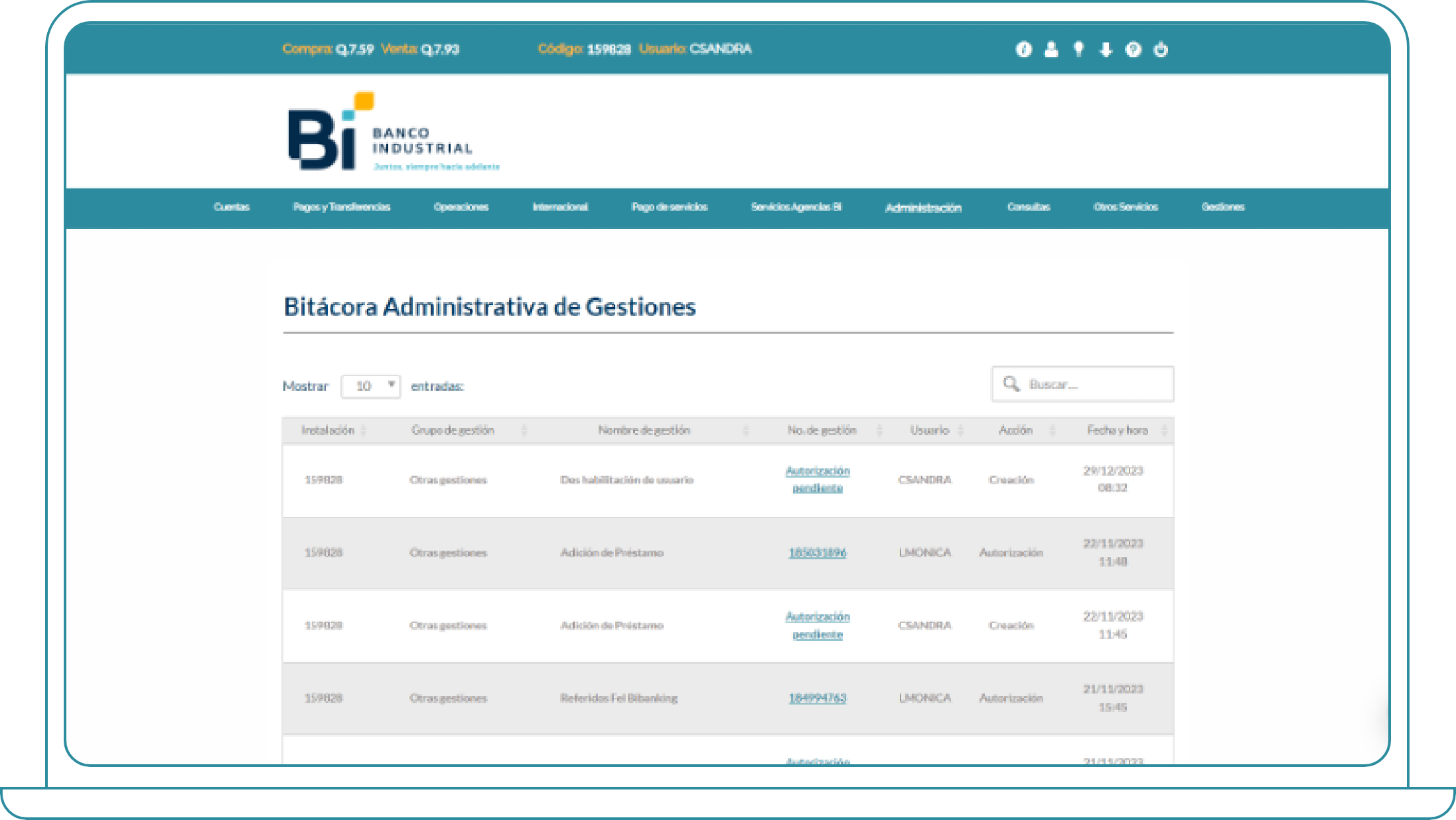 Bitácora, Paso 3: En esta sección, podrás revisar todas las gestiones que has realizado.