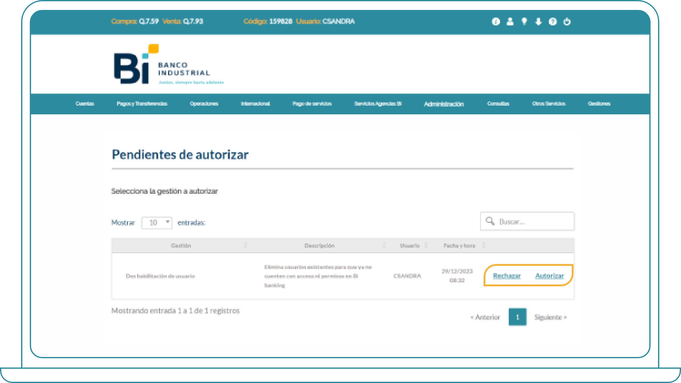 Cómo crear una gestión, Paso 9: Si tienes un rol autorizador es momento de autorizar tu gestión.