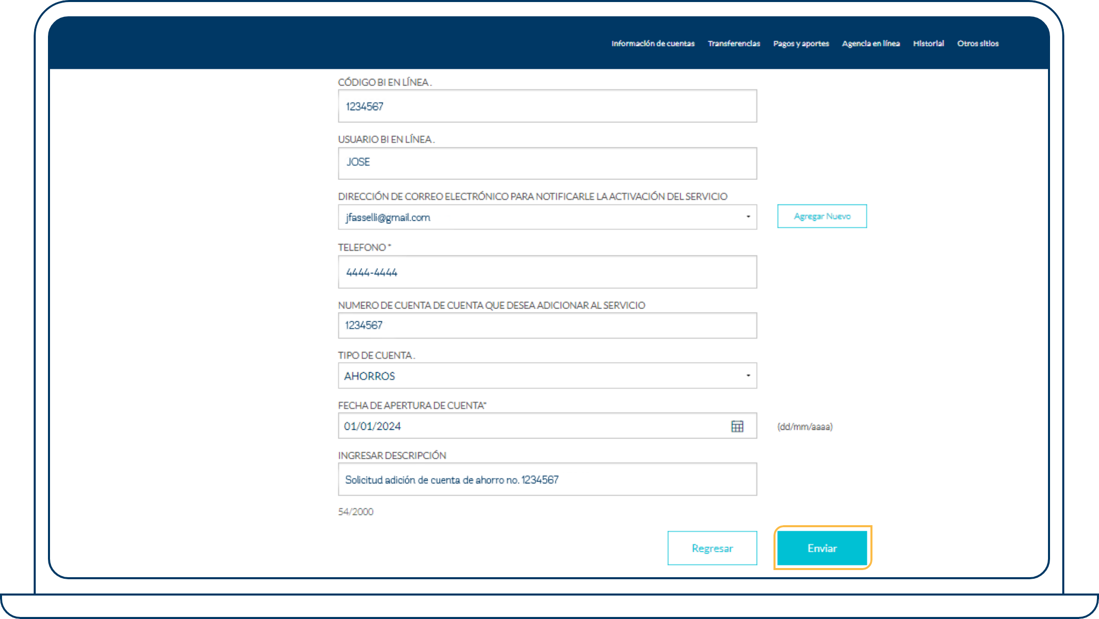 Paso 5: Confirma los datos que has ingresado y haz clic en “Enviar”.